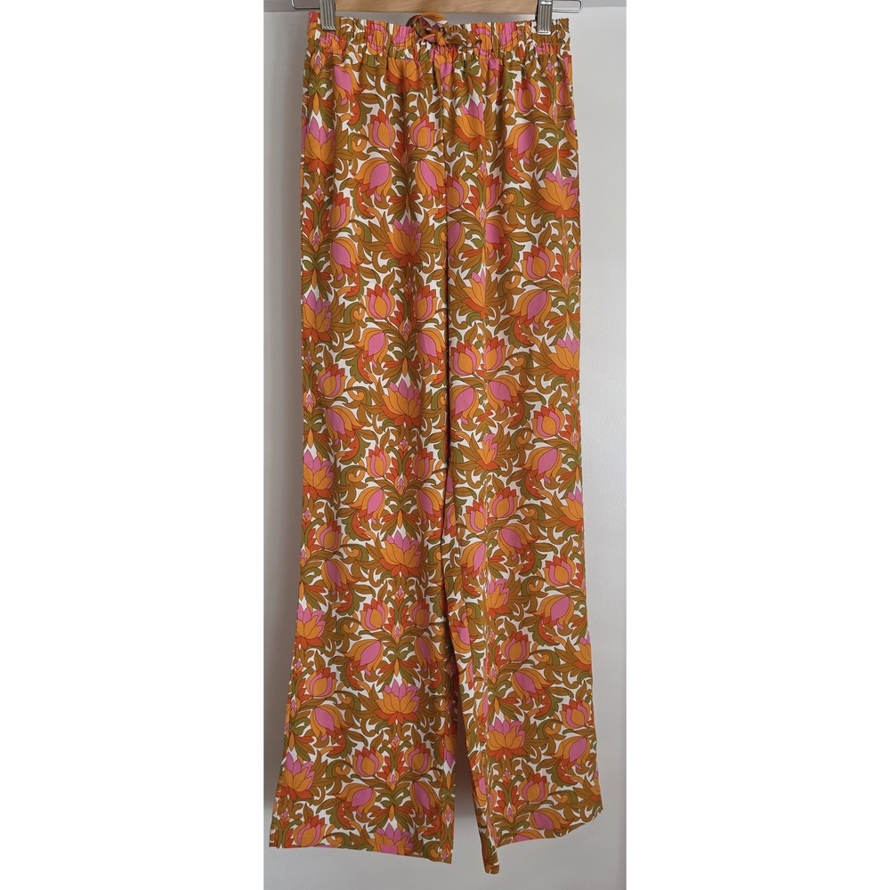 Pretty‎ Garbage Women's Small Orange Pink Floral Palazzo Pants - 30" Inseam